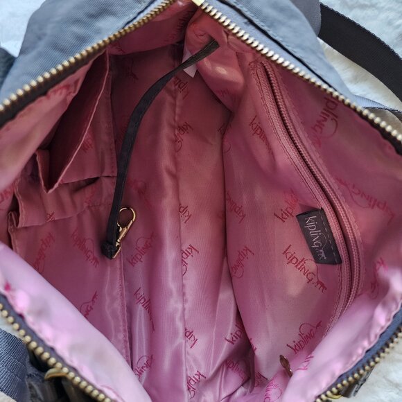 Kipling Special Edition Shoulder Bag- Grey / Pink Detail - Small/Medium Size - Picture 4 of 9
